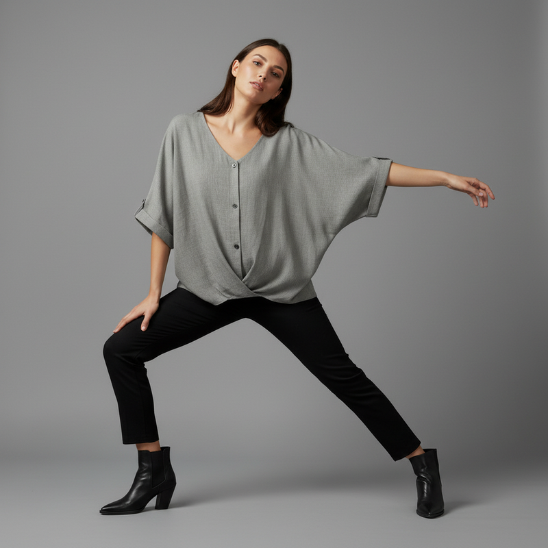 Elegant V-Neck Blouse | Women's Long Sleeve Top