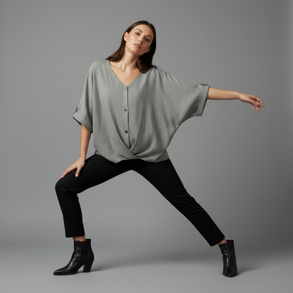Elegant V-Neck Blouse | Women's Long Sleeve Top